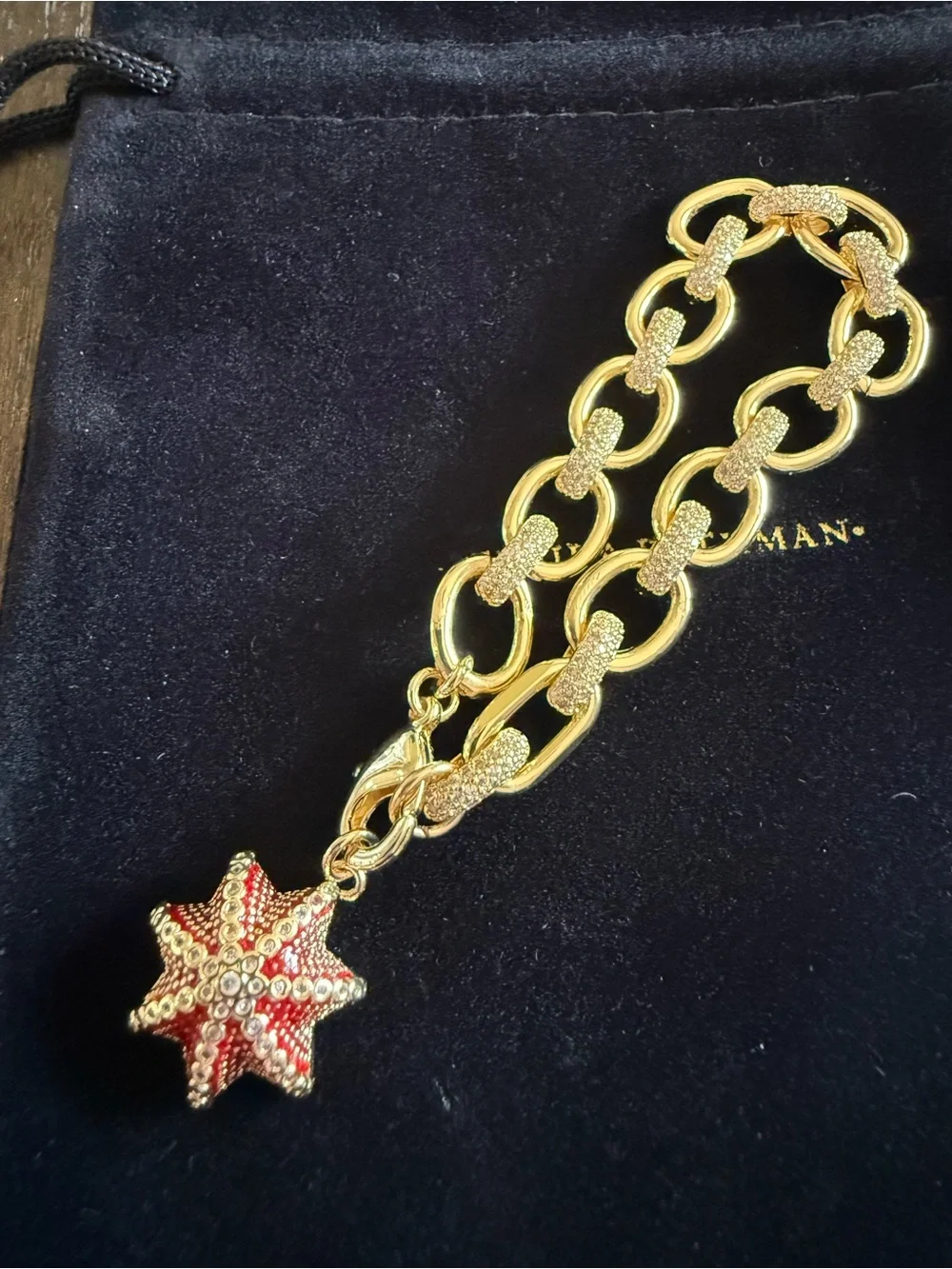 Freida Rothman Gold Chain Bracelet with Red Sea Urchin Charm